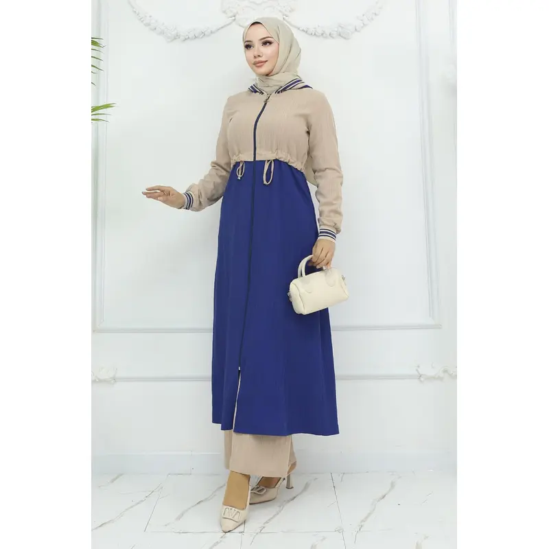 Waist Tied Ribbed Suit Indigo 19237