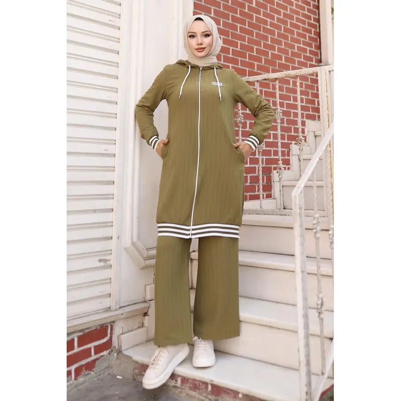 Zippered Ribbed Suit Khaki 10405