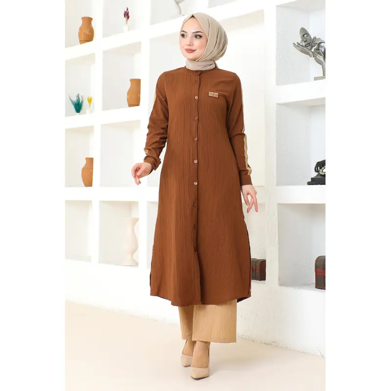 Emblem Detailed Buttoned Suit Brown 19194