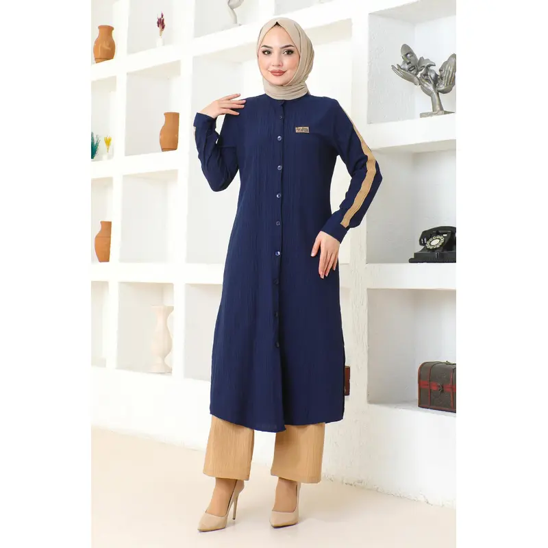 Emblem Detailed Buttoned Suit Indigo 19194