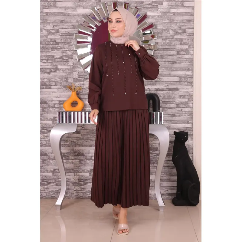 Pearl And Stone Detailed Suit Brown 19135