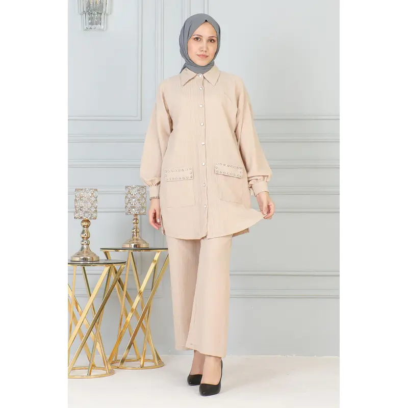 Stone Detailed Pocket Set Beige 19210