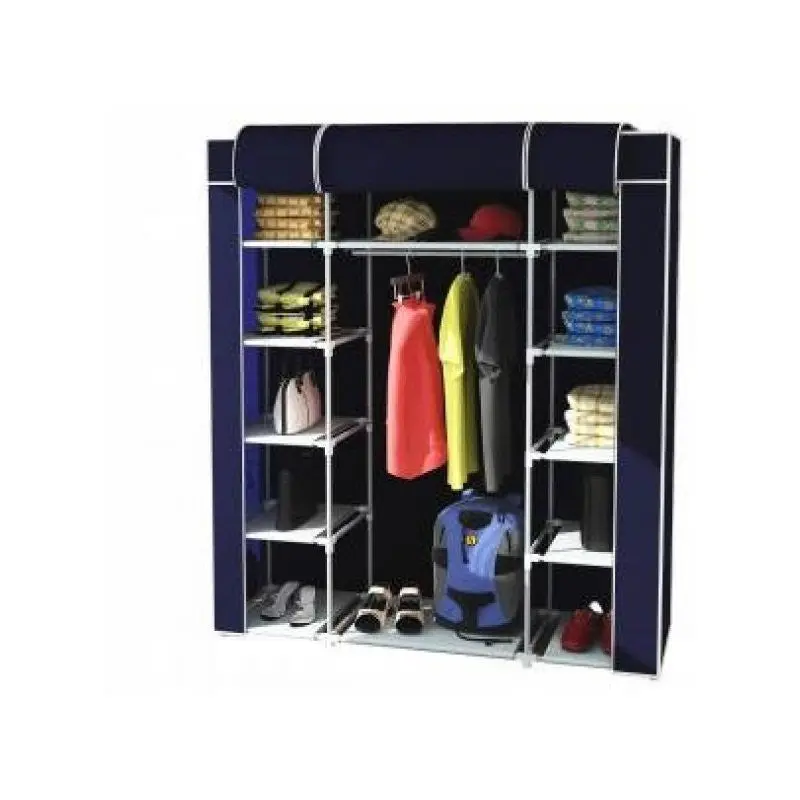 Cloth Wardrobe with Double Side Shelves and Hangers - Navy Blue