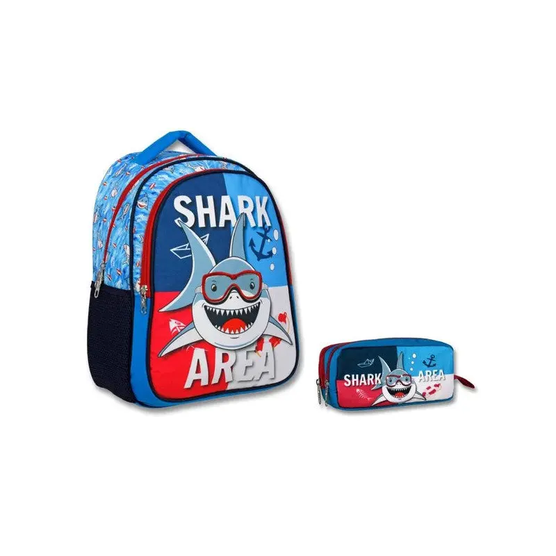 Cennec Navy Blue Shark Primary School Backpack And Pencil Holder Set - Boy