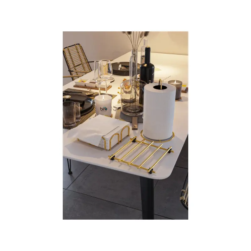 Bino Service Presentation Set Towel Holder Napkin Holder Nihale Gold Gold Filled Shiny Stainless Steel 3 Pcs Kitchen