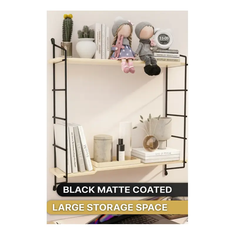 Bino Wall Shelf Solid Natural Wood Large Size Large 2 Tiers Bookshelf Terek Kitchen Shelf Bathroom Shelf