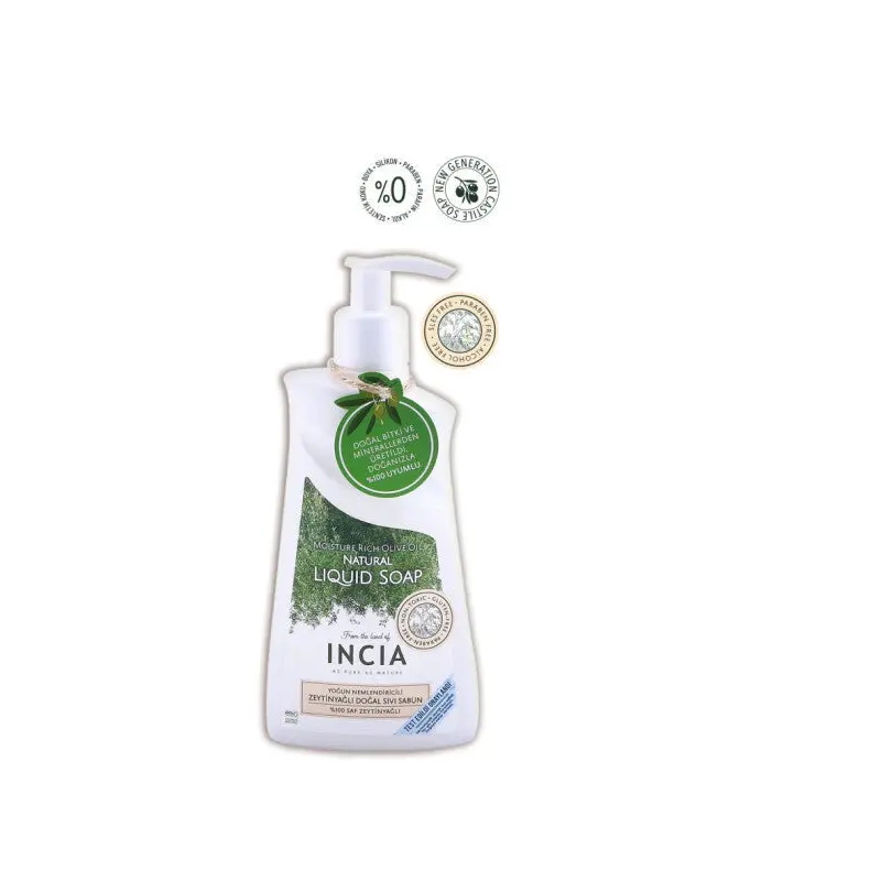 Incia 100 Natural Liquid Castile Soap Intensive Moisturizing Olive Oil 10 Herbal Valuable Oils Vegan 250 Ml