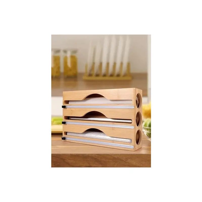 Bamboo 3-Piece Stretch Film And Foil Cutter Organizer