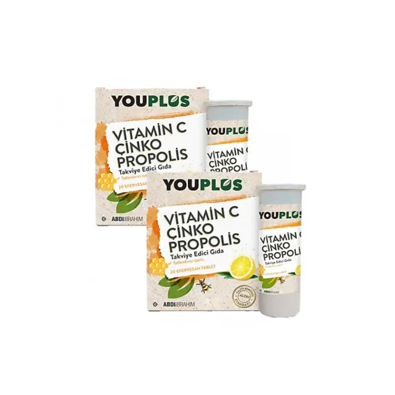 Youplus 2 Pack Vitamin C Zinc Propolis 20 Effervescent Tablets