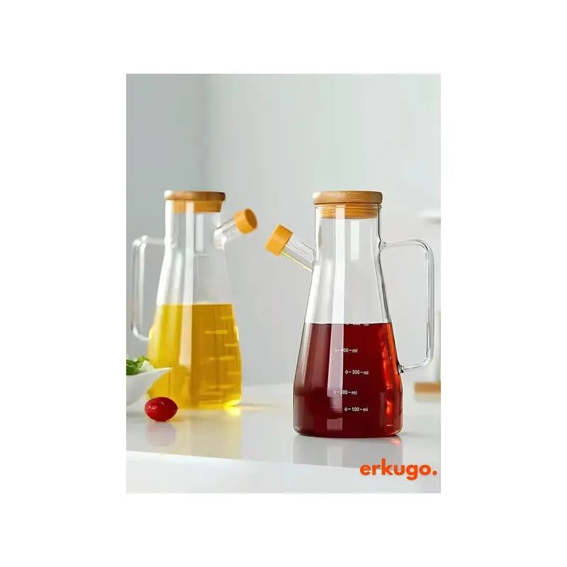 2 Pieces Vacuum Bamboo Lid Borosilicate Oil Can, Olive Oil Bottle, Oil Pot (900 Ml) Oilpot