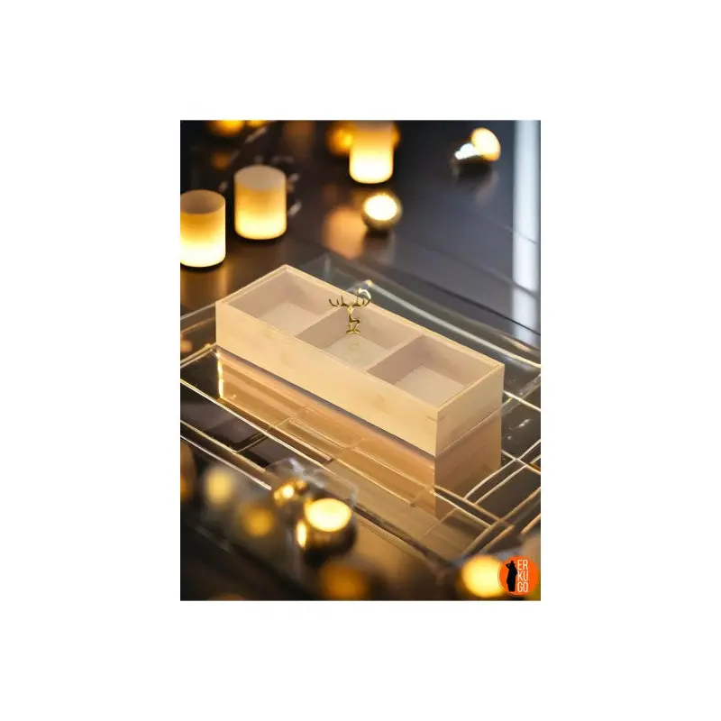 Bamboo 3 Compartment Multi-Purpose Decorative Box, Jewelry Organizer, Snack Presentation Box