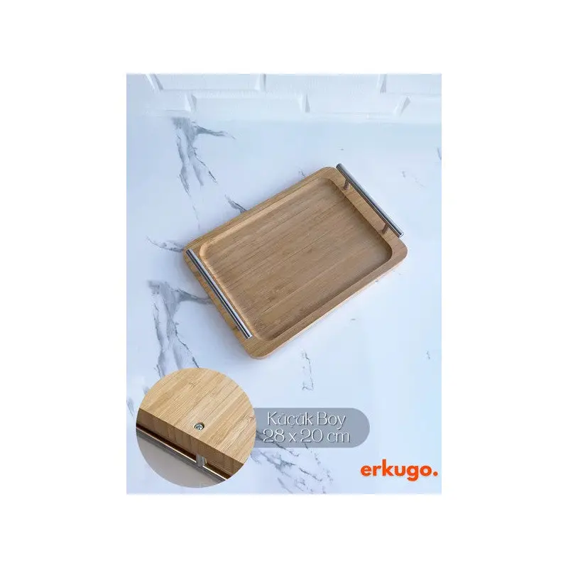 Small Size Bamboo Tray, Metal Handle Tray, Handle Tray, Serving Tray (28 X 20 Cm)