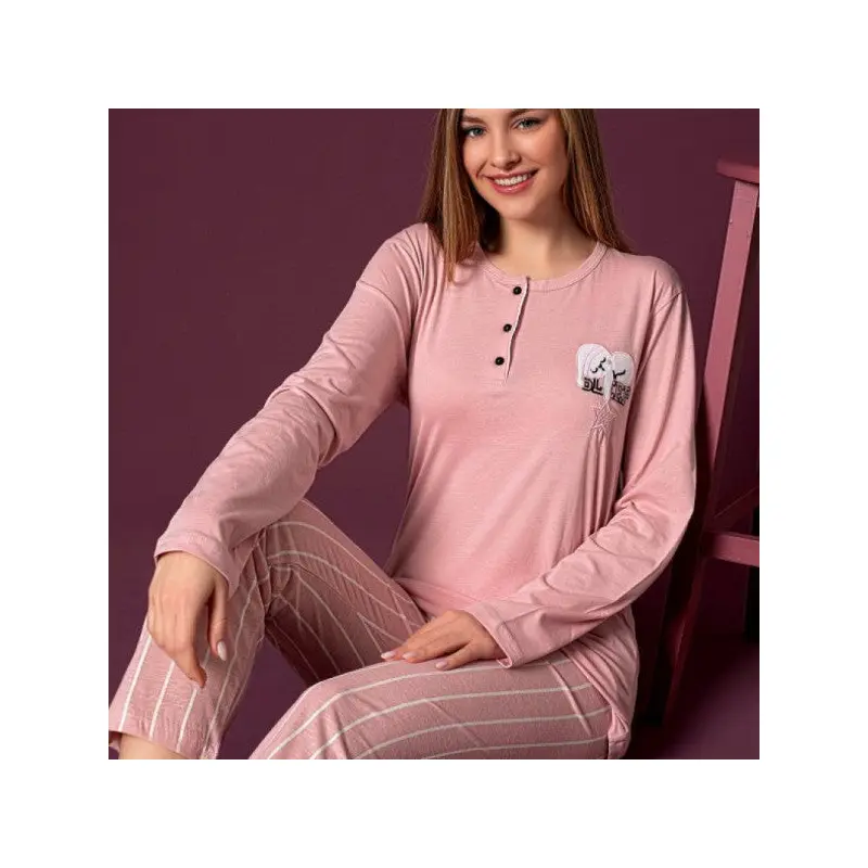 Nisanca Seasonal Long Sleeve 100 Cotton Women's Pajama Set - Patterned Women's Pajamas