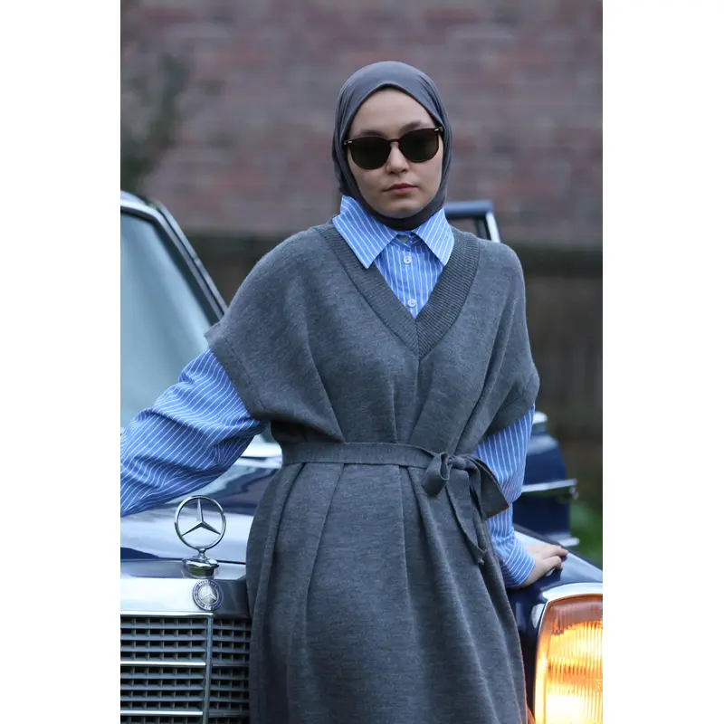 24001 Women's Shirt Garnish Knit Dress Anthracite