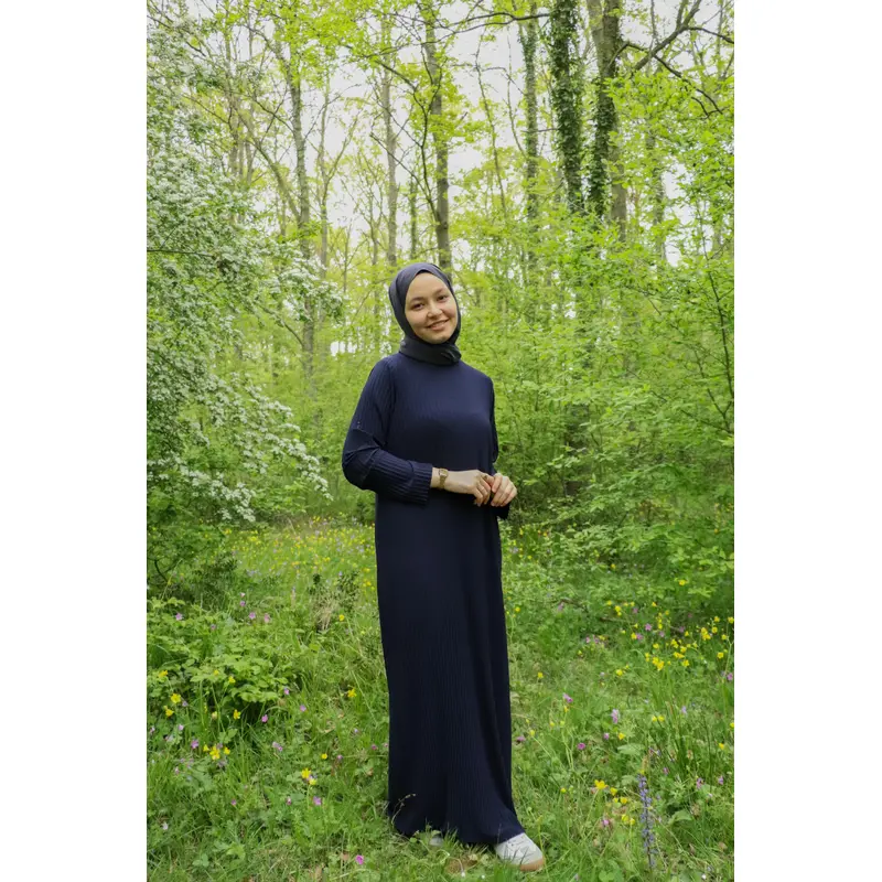 25013 Women's Pleated Sandy Maxi Length Rescue Dress Navy Blue