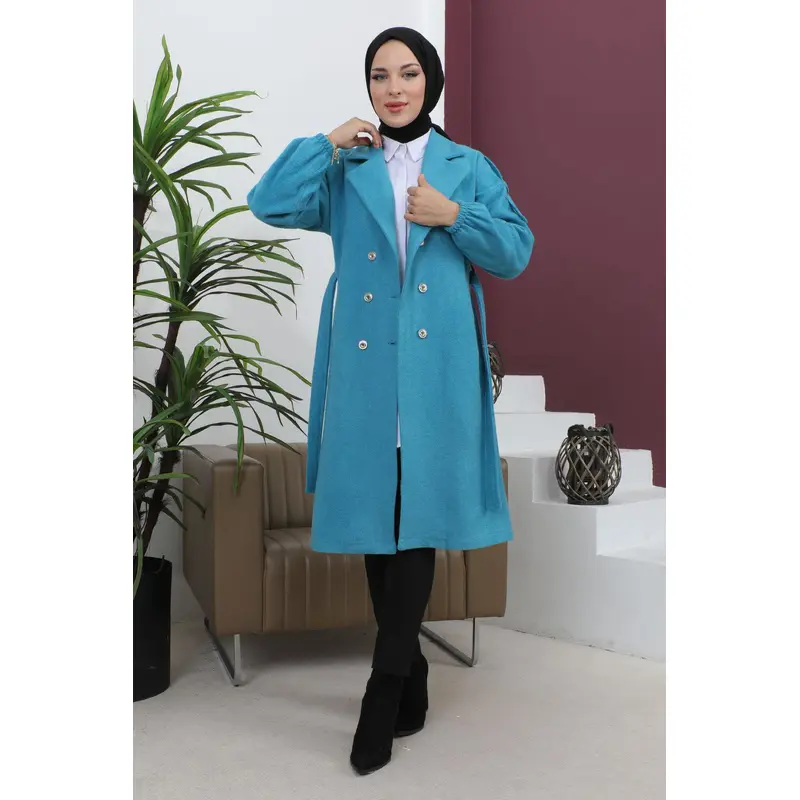 Button Detailed Cashmere Coat Blue Msw19247-1