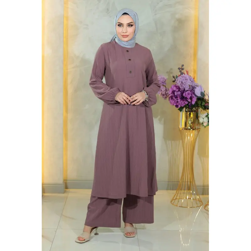 Buttoned Hijab Suit Lilac Msw10358-6