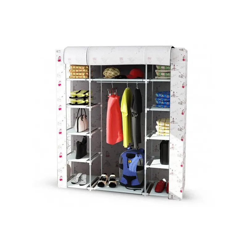 Cloth Wardrobe with Double Side Shelves and Hangers - Color Color