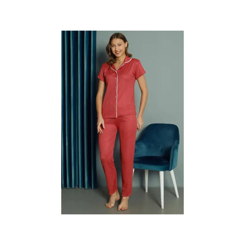 Shirt Collar Women's Pajama Set Dusty Rose Color