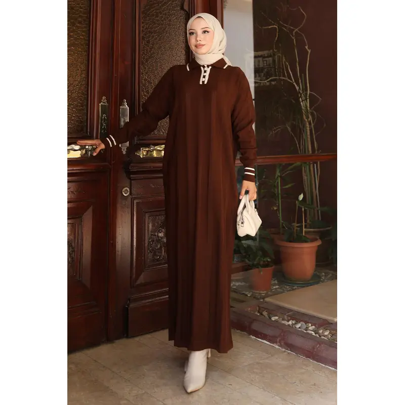 Button Detailed Knit Dress Brown 6153