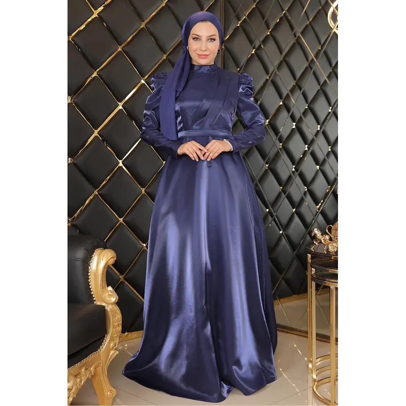 Draped Chest Evening Dress Indigo 19124