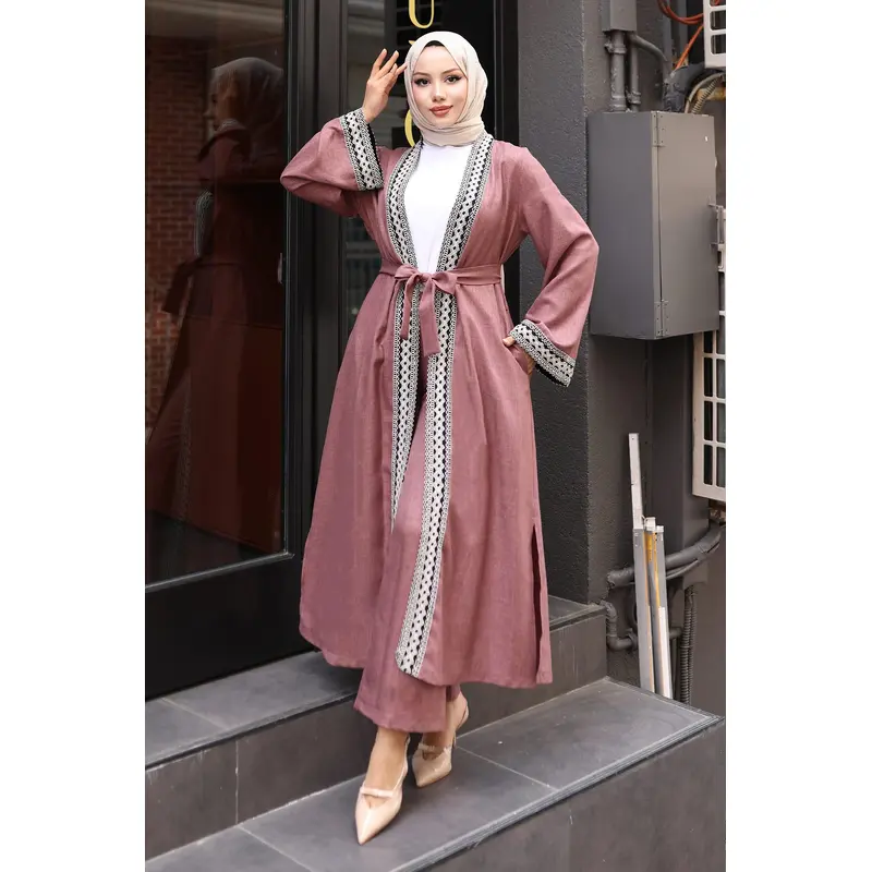 Ethnic Patterned Kimono Suit Dusty Rose 19251