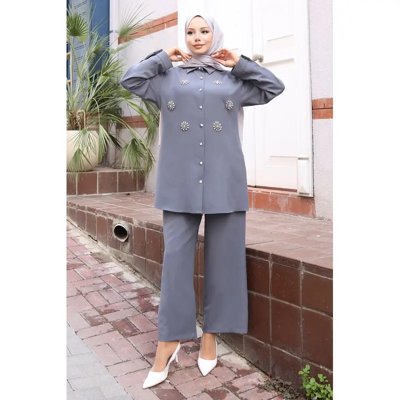 Glitter Stone Detailed Suit Gray 19264