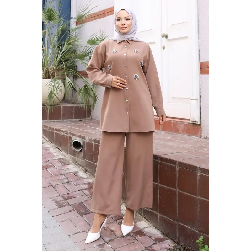 Glitter Stone Detailed Suit Mink 19264