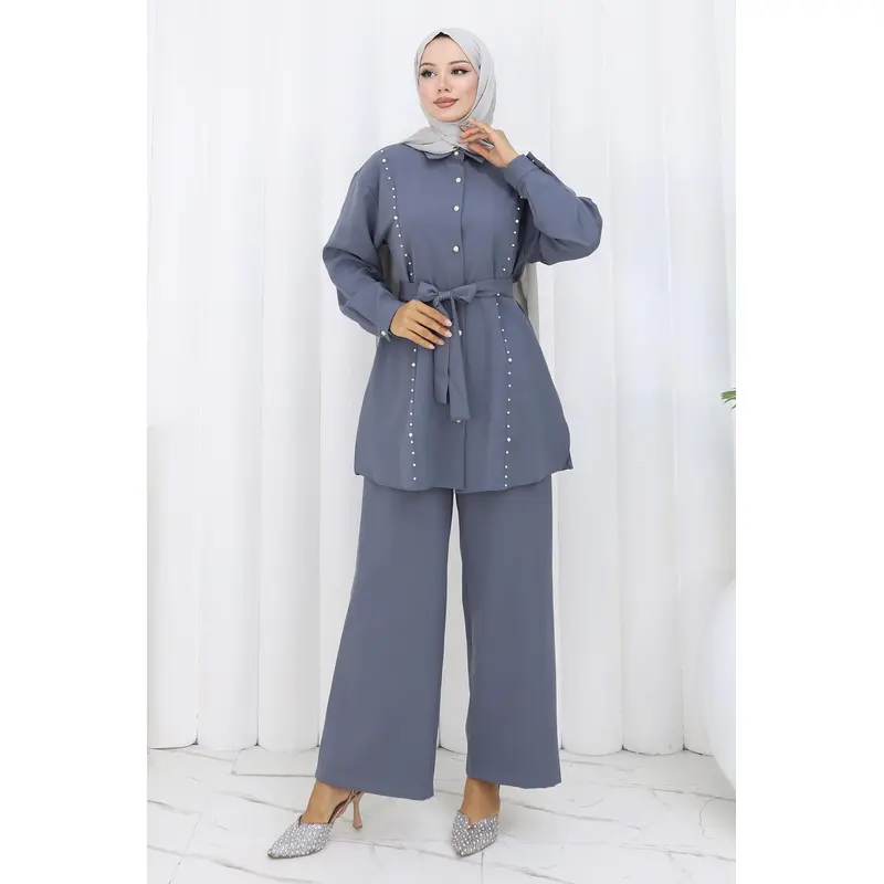 Pearl Belted Two-Piece Suit Gray 19265