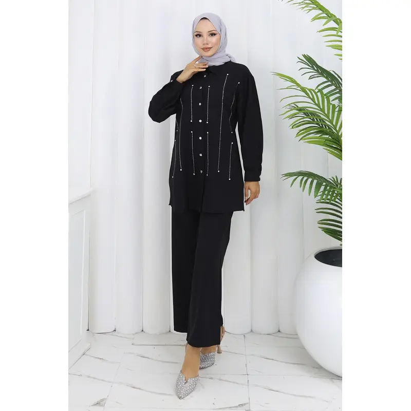 Stone Detailed Set Black 19266