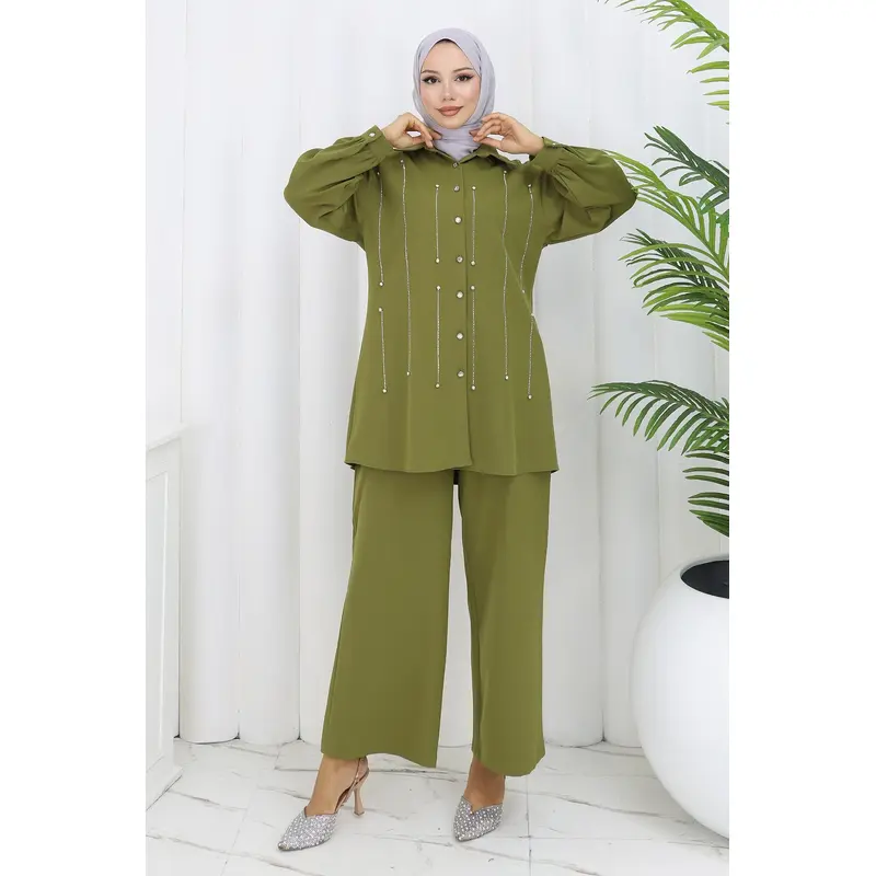 Stone Detailed Suit Khaki 19266