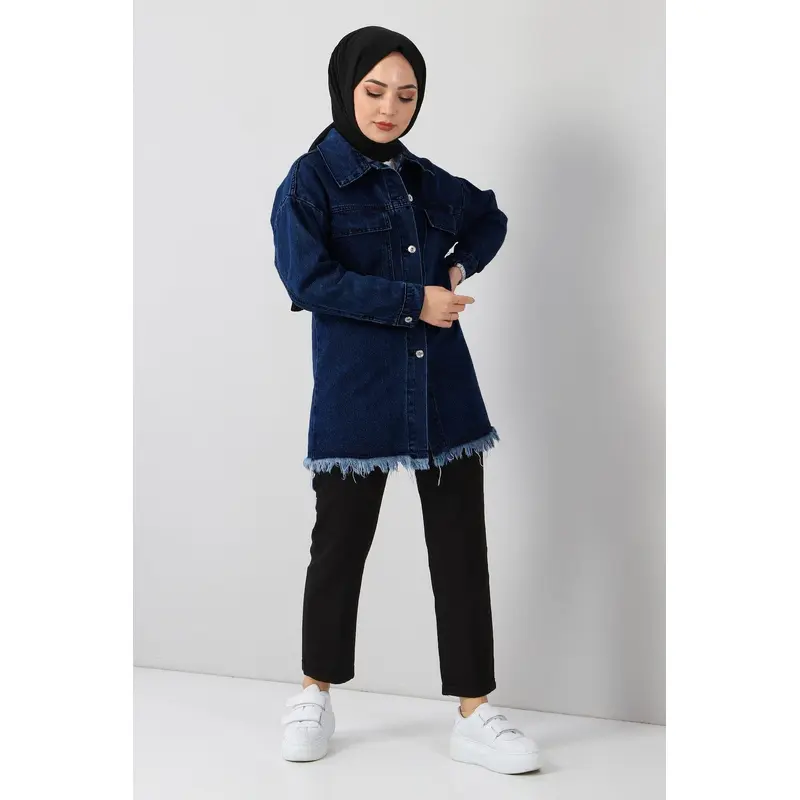 Tassel Detailed Denim Jacket Navy Blue Msw6011