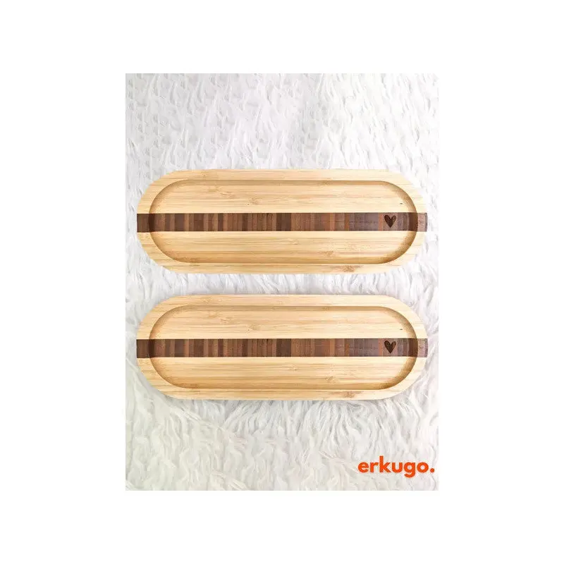 2 Pieces Bamboo Heart Patterned Oval Serving Plate, Presentation Plate (25.5 X 9.5 Cm)