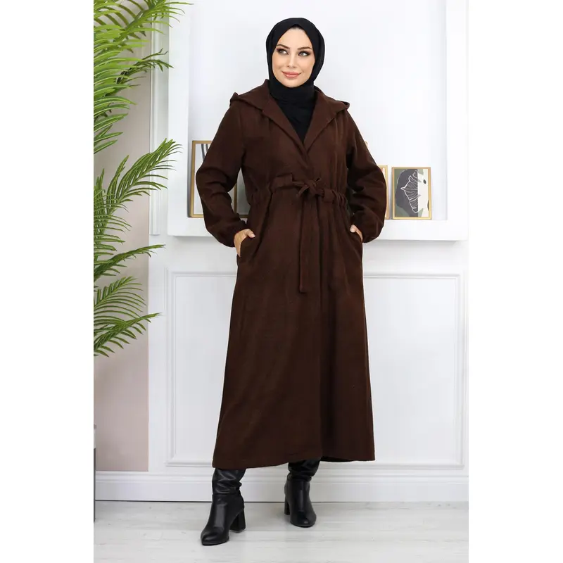 Front Tied Cashmere Coat Brown 19169
