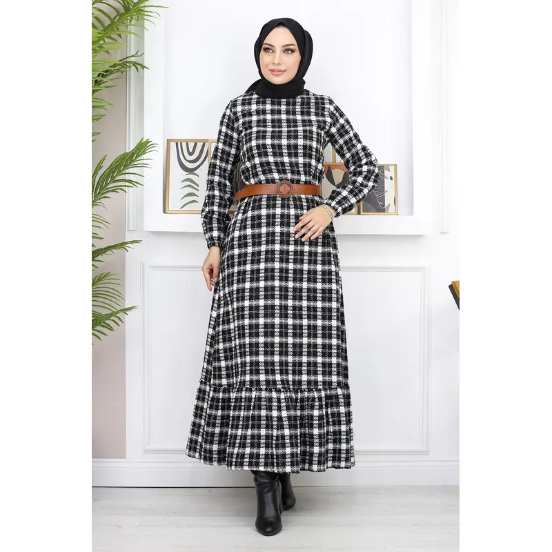 Ruffled Hijab Dress Black 19165