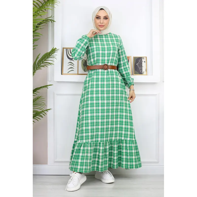 Ruffled Hijab Dress Green 19165