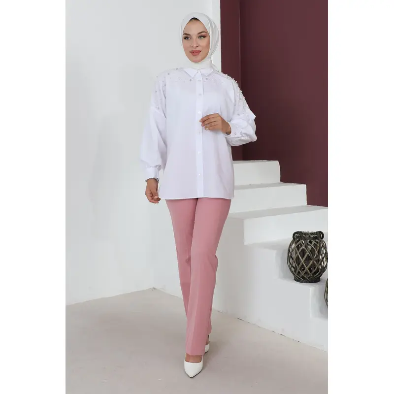 Striped Detailed Trousers Dusty Rose 6078