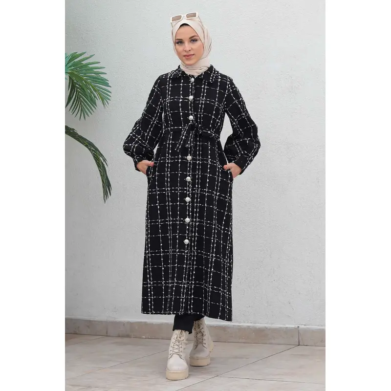 Buttoned Cashmere Coat Black 19600