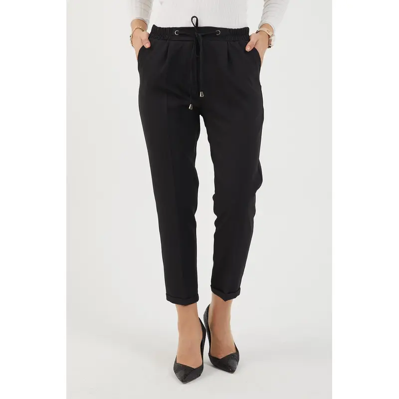 Elastic Waist Double Leg Trousers Black 12211
