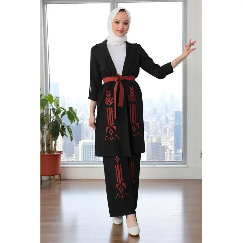 Embroidered Detailed Suit Black 19002