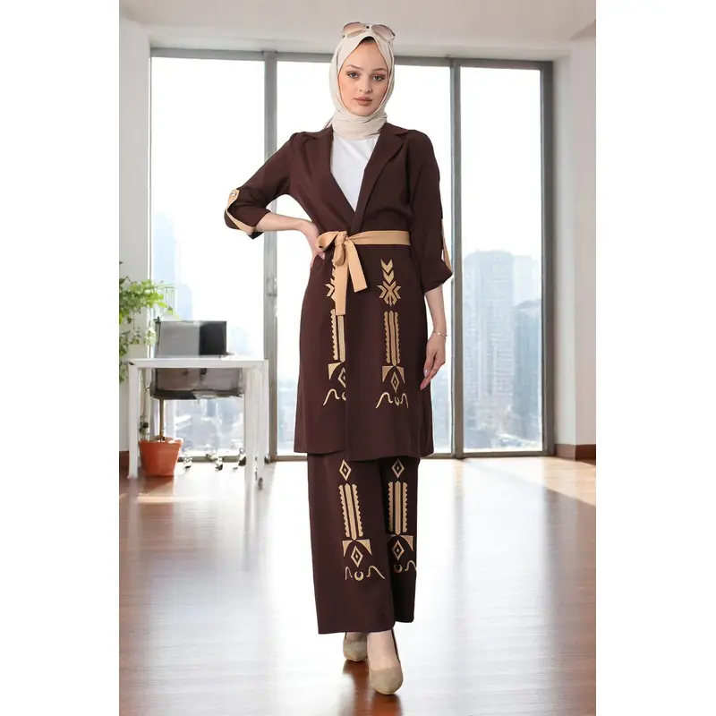 Embroidered Detailed Suit Brown 19002