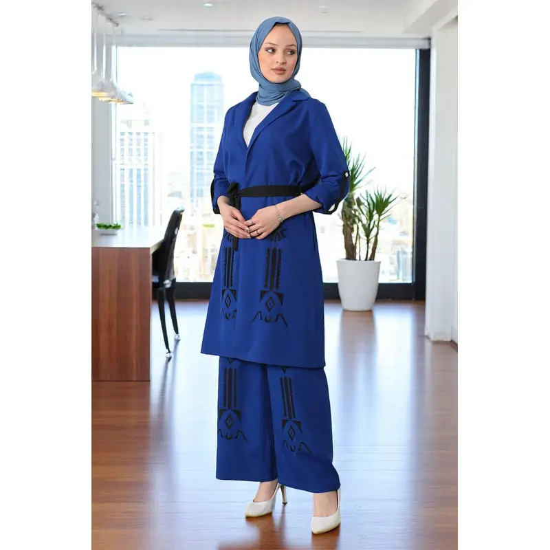Embroidered Detailed Suit Indigo 19002