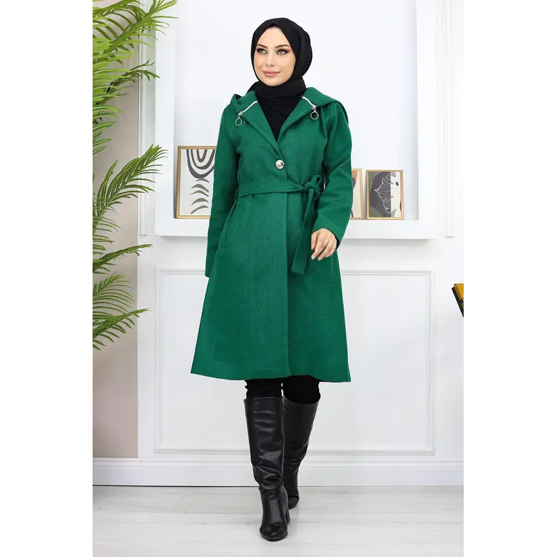 Hooded Cashmere Coat Emerald 19172