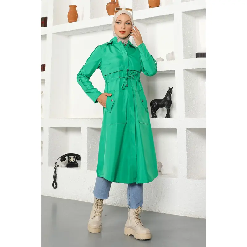 Hooded Trench Coat Green 10744