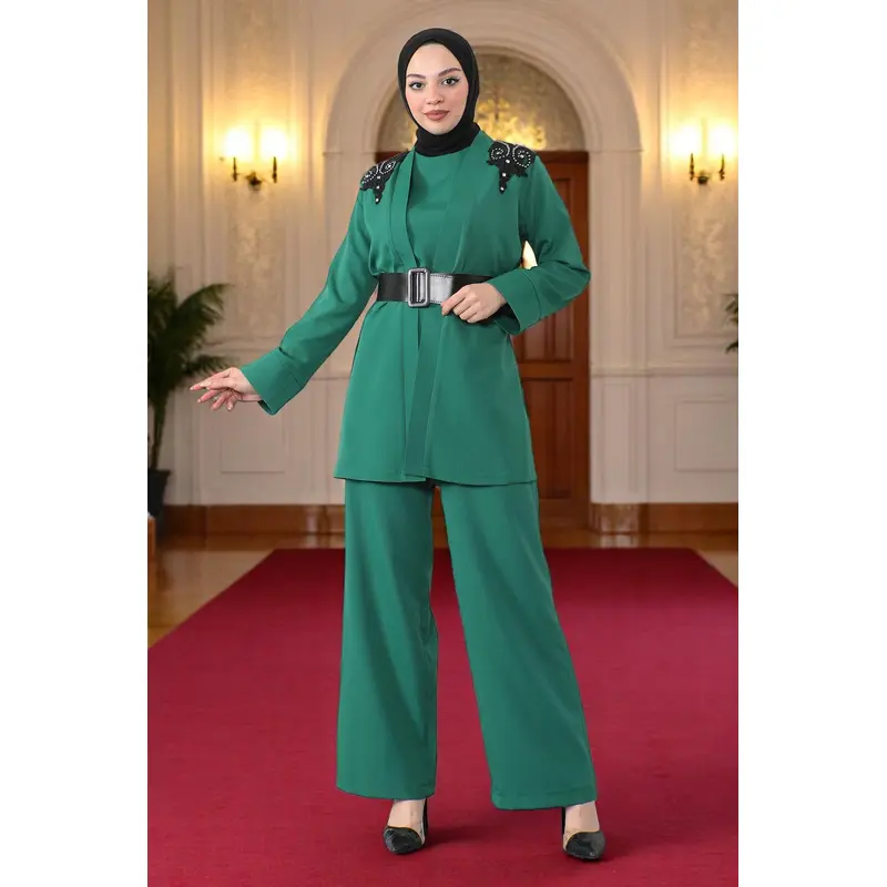 Lace Detailed Jumpsuit Suit Emerald 19003
