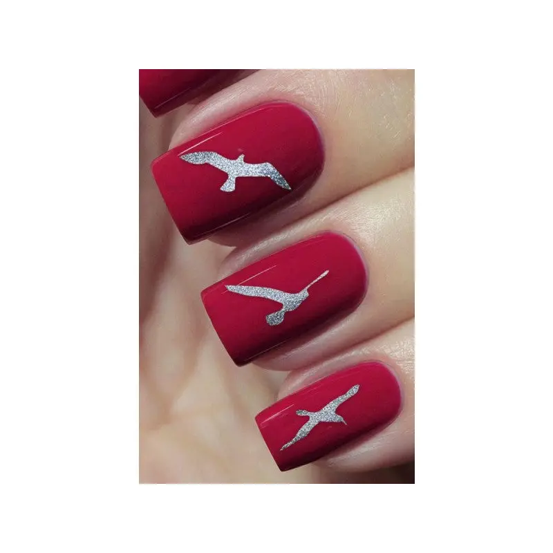 Silver Birds Metallic Nail Sticker, Nail Art