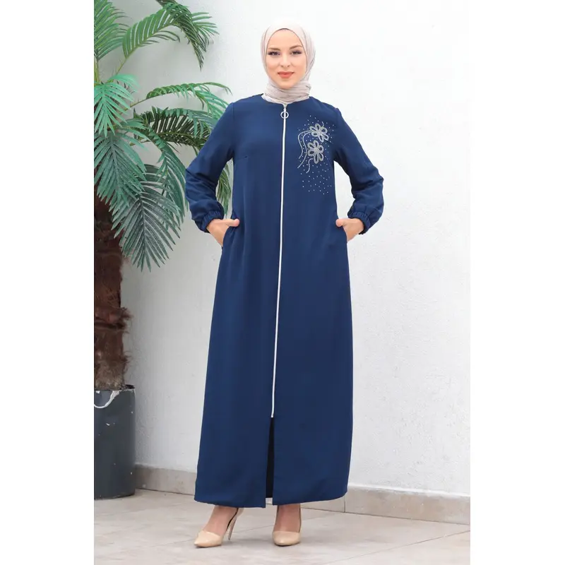 Zippered Chiffon Evening Abaya Indigo 17300