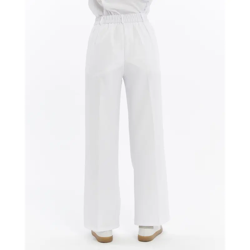 25010 Women's Double Crepe Grass Stitch Detailed Pocketed Palazzo Trousers White