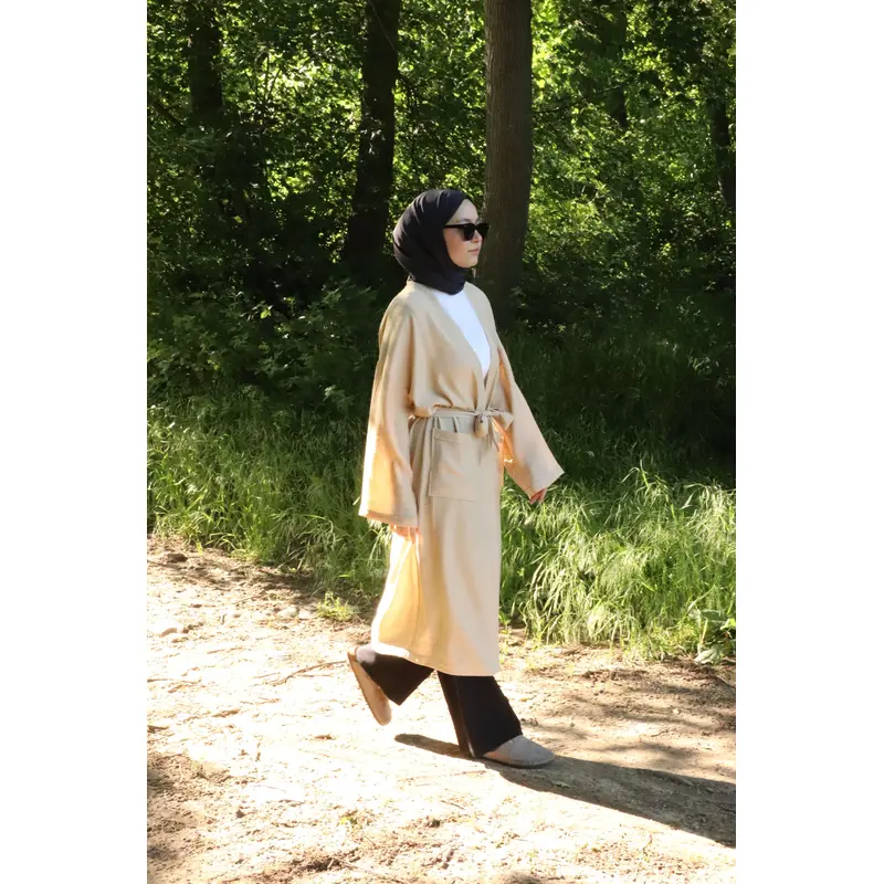 5301 Women's Pocket Belted Long Kimono Mink