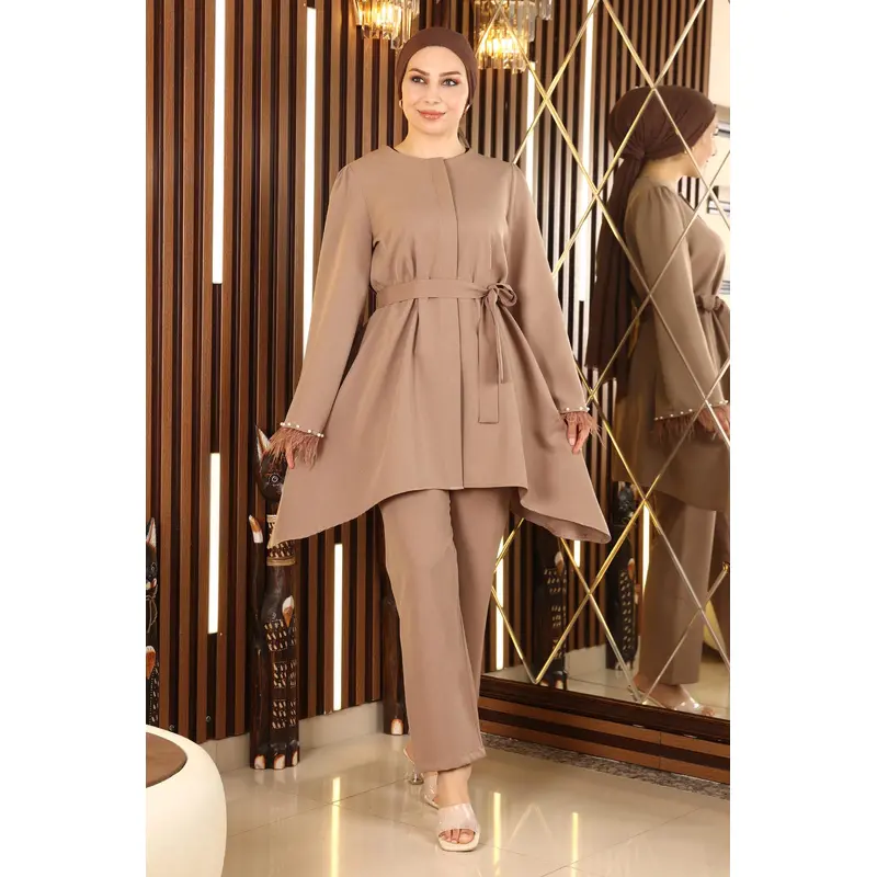 Feather Detailed Suit Mink 19131